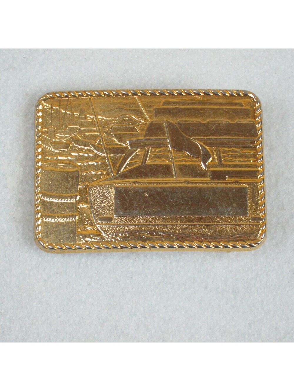 Vintage 1970's Cabin Cruiser Boat Belt Buckle Motor Boating Gold tone Metal